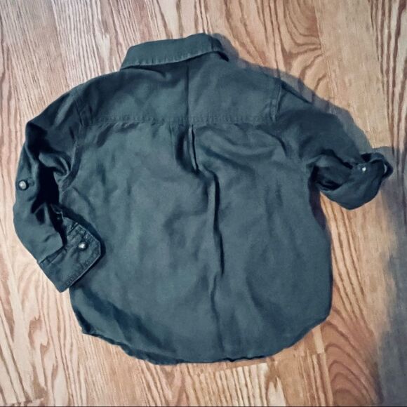 Baby Gap Green Khaki Long Sleeve Button Down Shirt Linen & Cotton Roll Tab - Picture 6 of 6